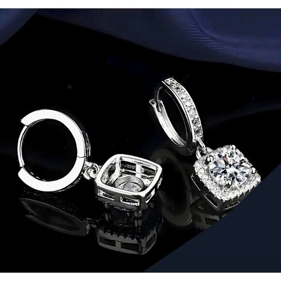 Sterling Silver Halo Drop Earrings - Picture 2 of 5